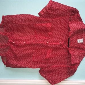 Red and white button down blouse